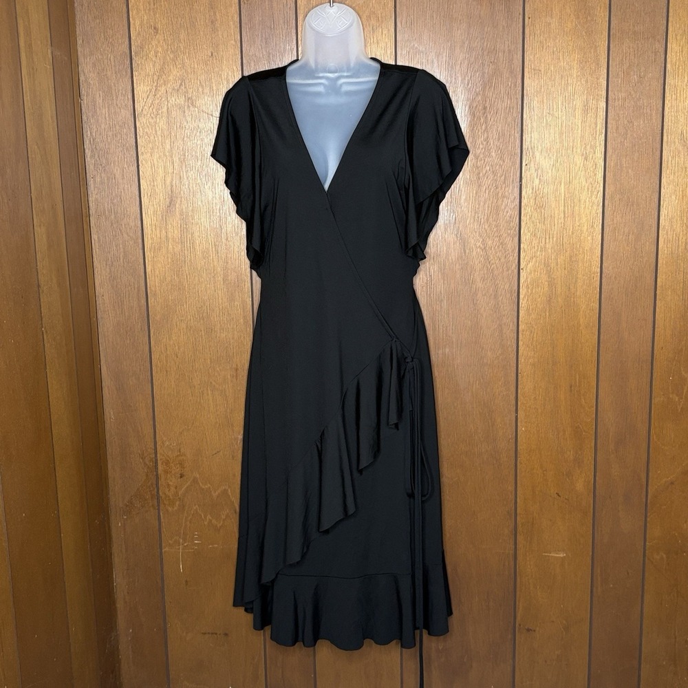 Banana Republic Wrap Dress Women S Black‎ Flutter Sleeve Ruffle Preppy Coquette